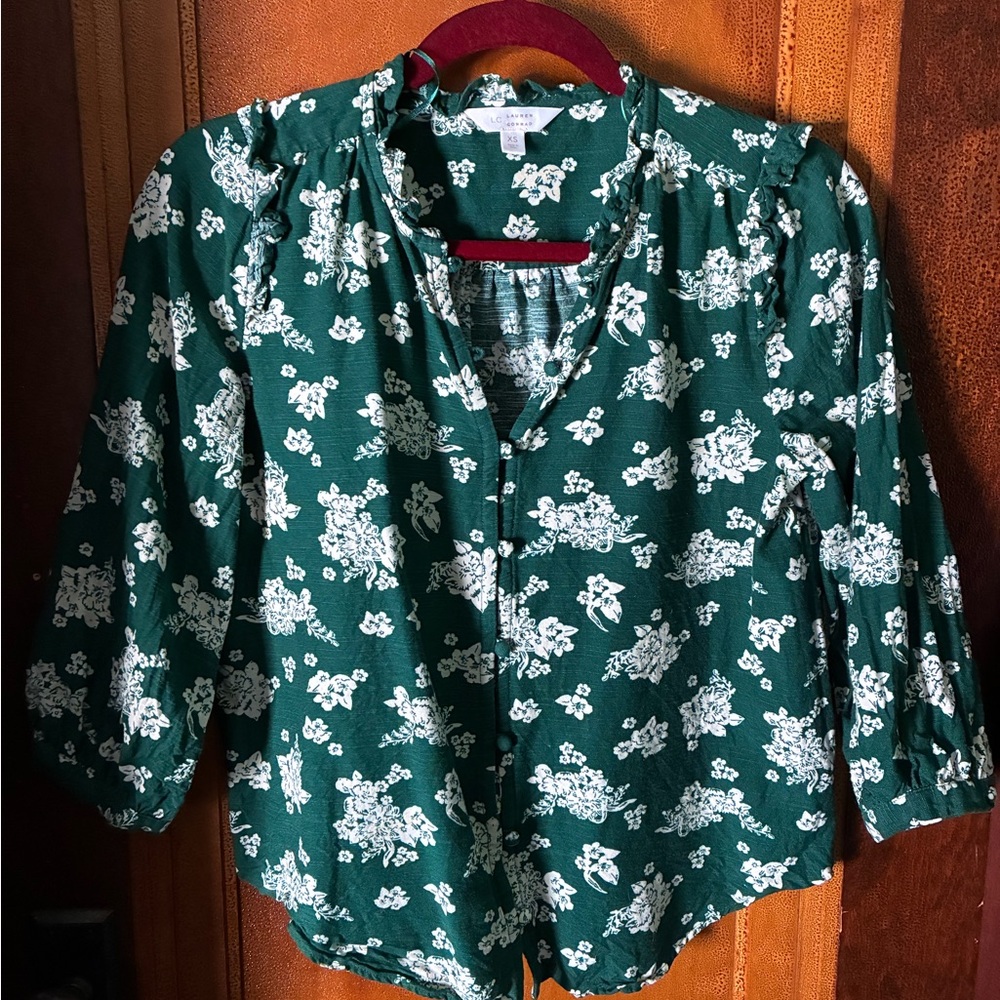 LC Lauren Conrad Green Floral Blouse